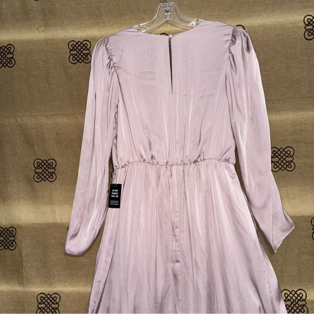 Express NWT! Satin Pink Blushing Mauve Puff Shoulder Midi Dress Size L - Picture 14 of 16